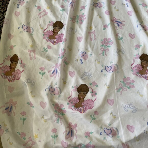 Vintage Dan River Barbie Flat Sheet Twin Size Floral & Ballerina Print Fabric - Picture 3 of 9